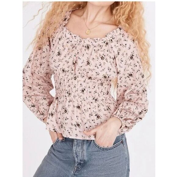 MADEWELL Sophia Top in Bouquet Floral Print smocked waist size L - Picture 7 of 8
